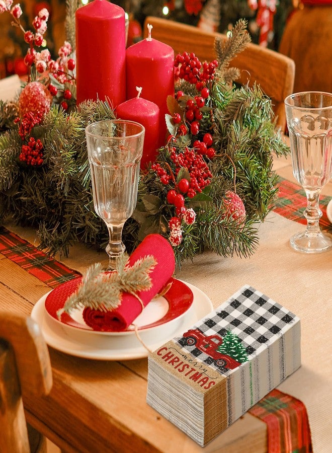 JarThenaAMCS مناديل جارثينا إيه إم سي إس لضيوف عيد الميلاد، 80 قطعة، بنقشة مربعات سوداء وبيضاء، مزينة برسومات شاحنة عيد الميلاد، مناديل ورقية للاستخدام مرة واحدة، مثالية لعشاء حفلات عيد الميلاد. - Image 5